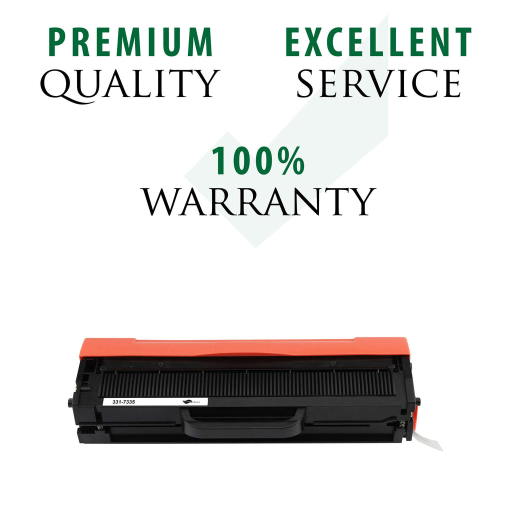 Black toner cartridge with orange top, premium quality and 100% warranty badge