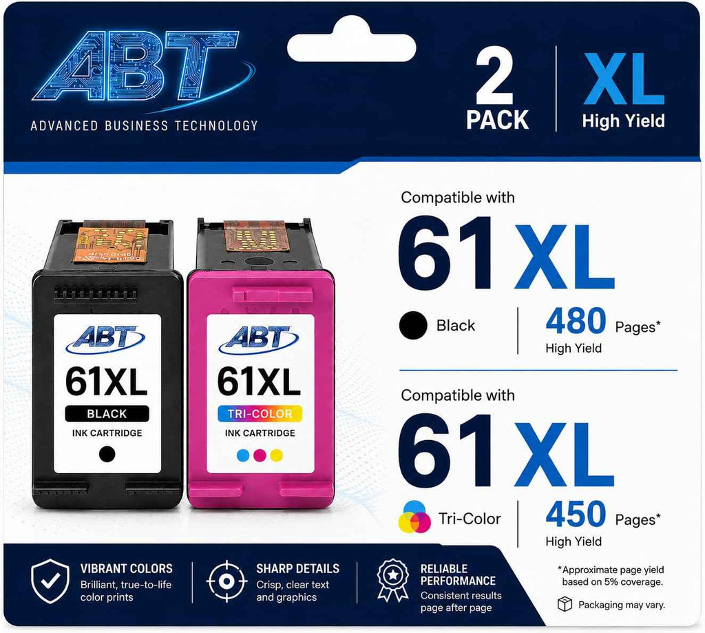 ABT Compatible 61XL Remanufactured Ink Cartridge Replacement for HP 61XL Black and Tri-Color Combo Pack High Yield Ink Cartridges HP Black 480 Pages HP Tri-Color 450 Pages