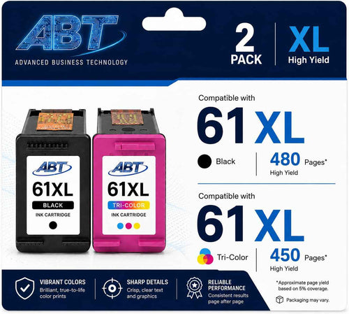 ABT Compatible 61XL Remanufactured Ink Cartridge Replacement for HP 61XL Black and Tri-Color Combo Pack High Yield Ink Cartridges HP Black 480 Pages HP Tri-Color 450 Pages