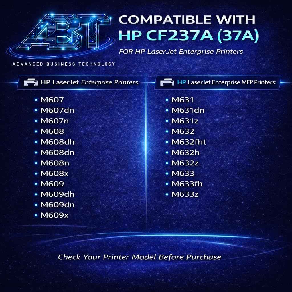 Compatible toner cartridge model list graphic for HP LaserJet Enterprise printers