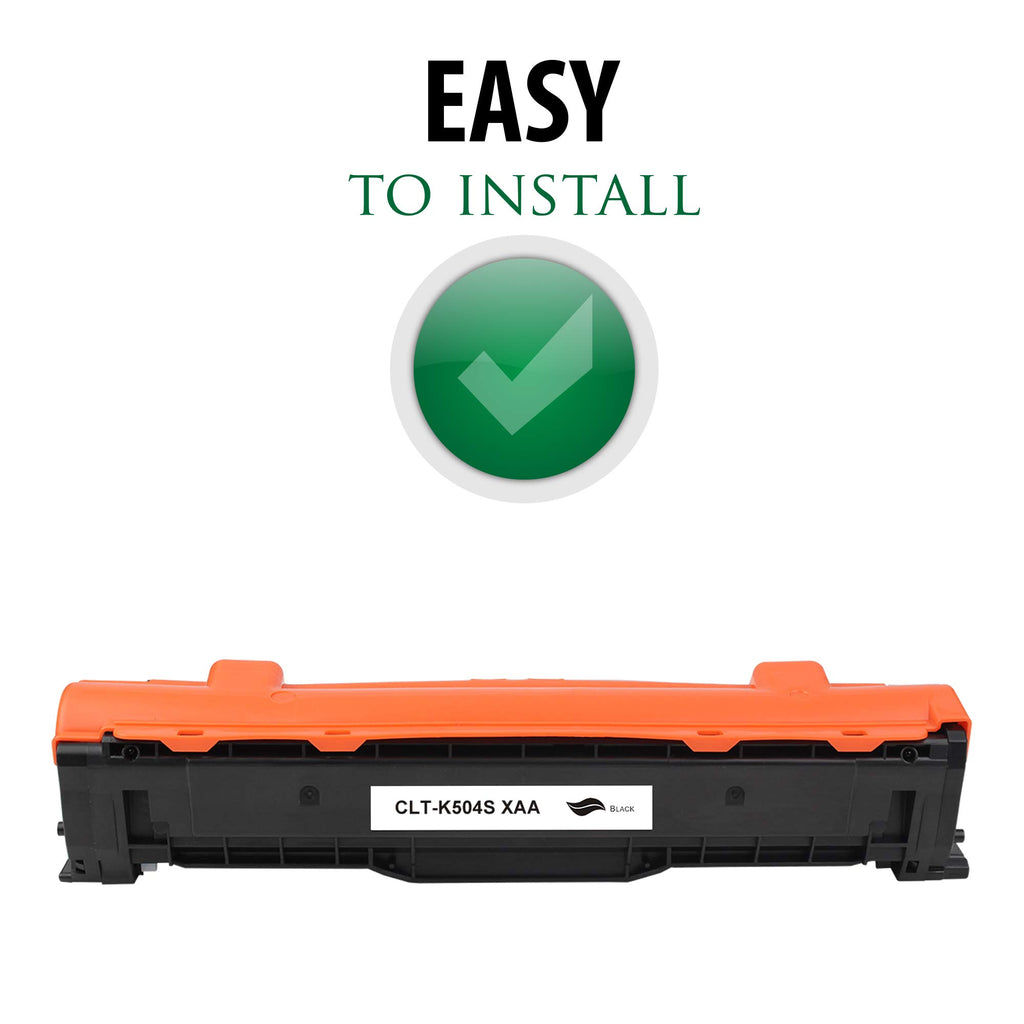 Black toner cartridge with orange top in centered layout, front view.