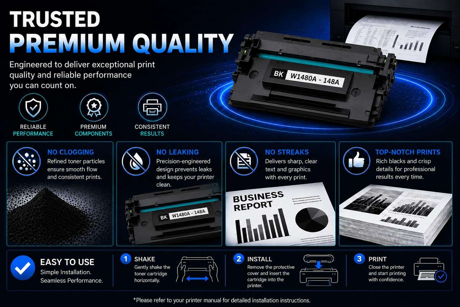 ABT Compatible W1480A Toner Cartridge Replacement for HP 148A Toner Cartridge W1480A 148X W1480X Black Toner Cartridge with Chip Works with LaserJet Pro 4001dn 4001dw MFP 4101fdw Printers