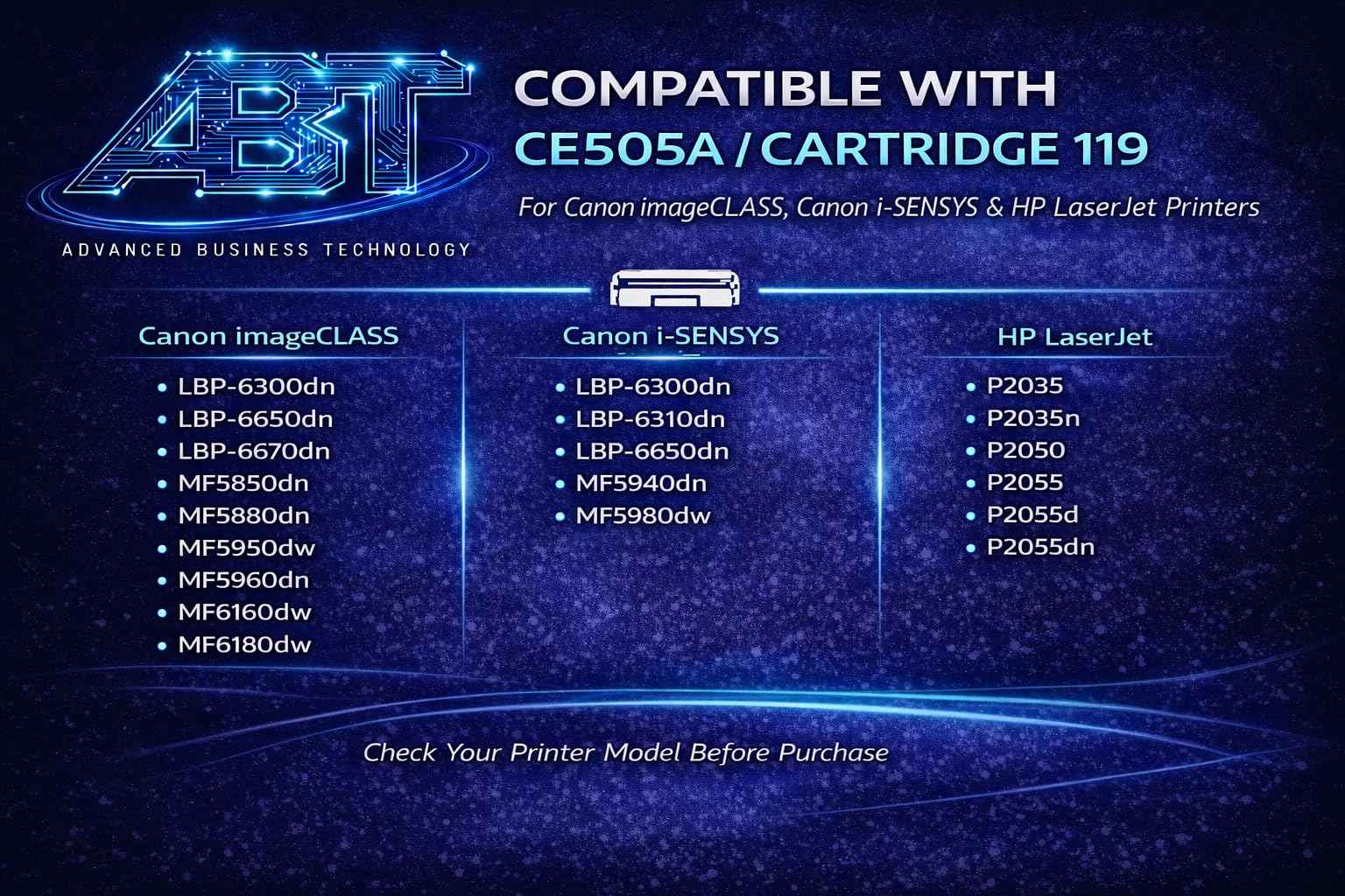 CE505A Toner Cartridge Black / Cartridge 119, Compatible with Canon imageCLASS, Canon i-SENSYS & HP LaserJet Printers, Standard Yield, 1-Pack