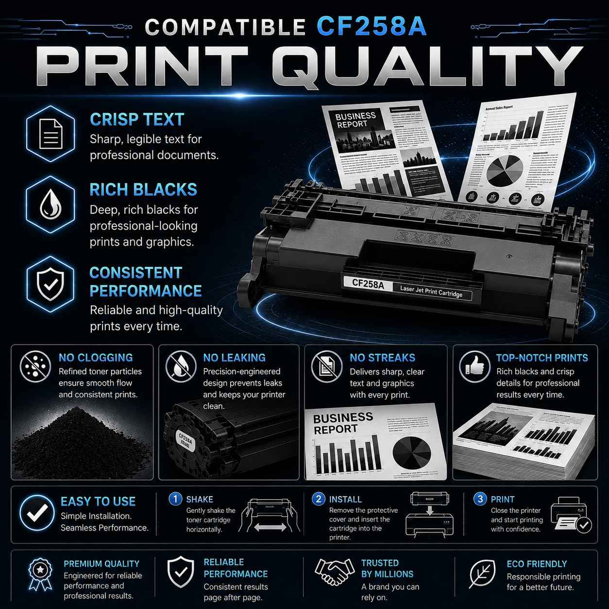 Advanced Business Technology ABT Compatible CF258A Toner Cartridge Replacement for HP 58A CF258A and 58X CF258X Black Toner Cartridge with Chip Works with LJ Pro M404dn M404dw M428fdw