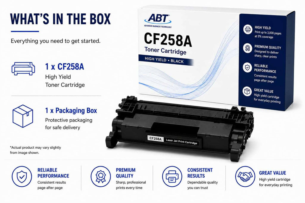 Advanced Business Technology ABT Compatible CF258A Toner Cartridge Replacement for HP 58A CF258A and 58X CF258X Black Toner Cartridge with Chip Works with LJ Pro M404dn M404dw M428fdw