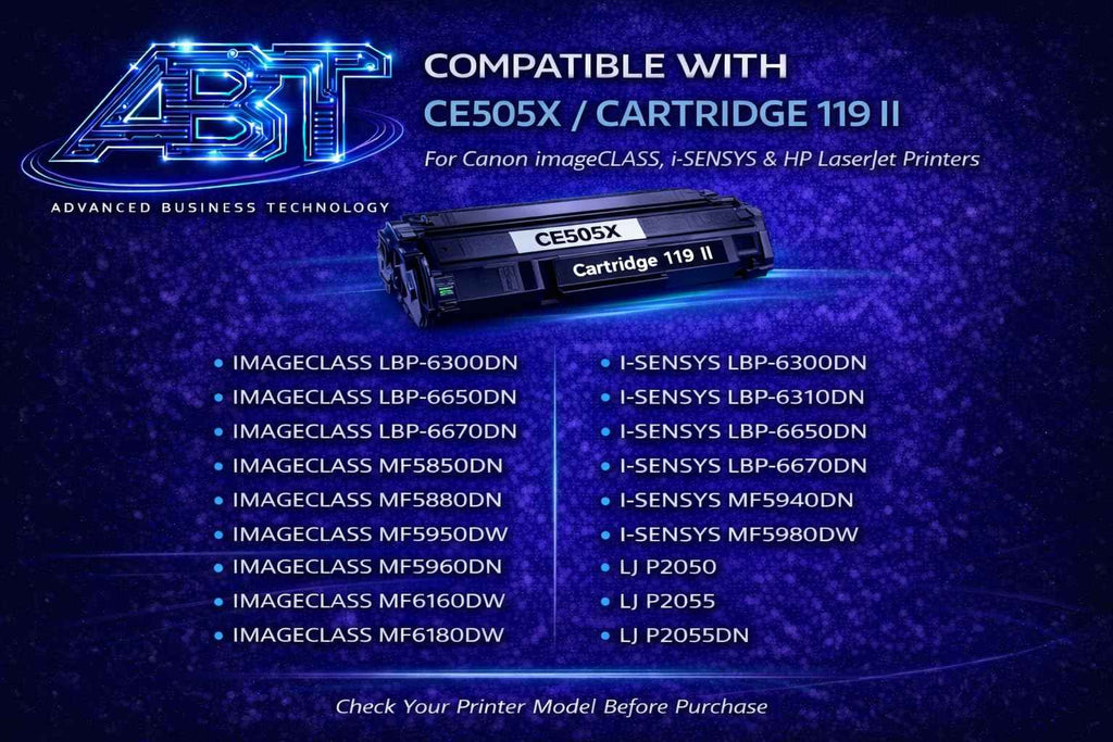Black toner cartridge labeled CE505X / Cartridge 119 II