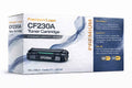 Black CF230A toner cartridge in retail box with wrapped packaging