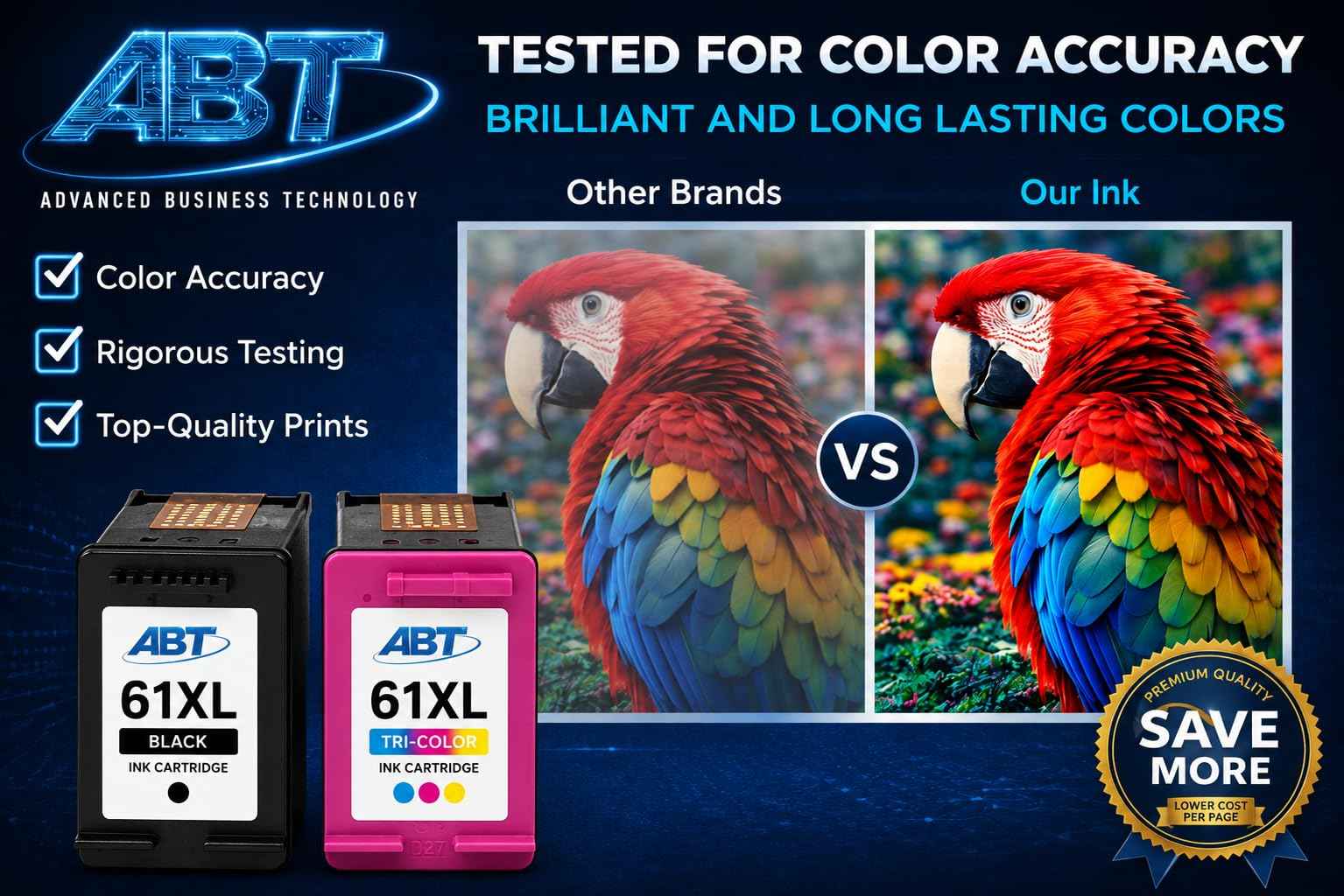 ABT Compatible 61XL Remanufactured Ink Cartridge Replacement for HP 61XL Black and Tri-Color Combo Pack High Yield Ink Cartridges HP Black 480 Pages HP Tri-Color 450 Pages