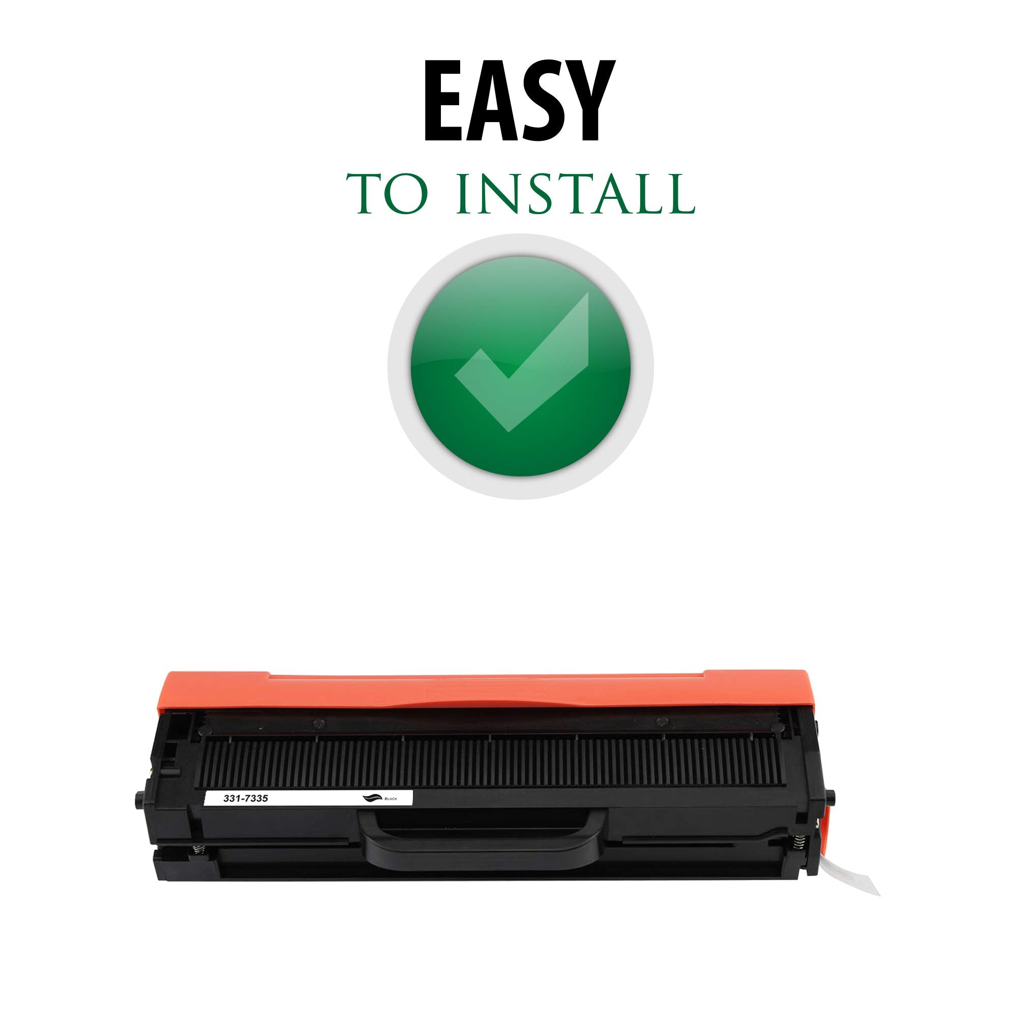 Black toner cartridge with orange top, easy-install badge icon