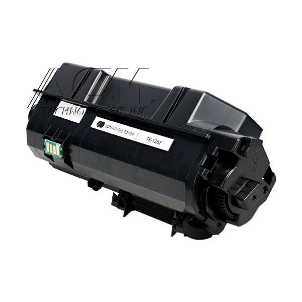 Black toner cartridge with label and green chip
