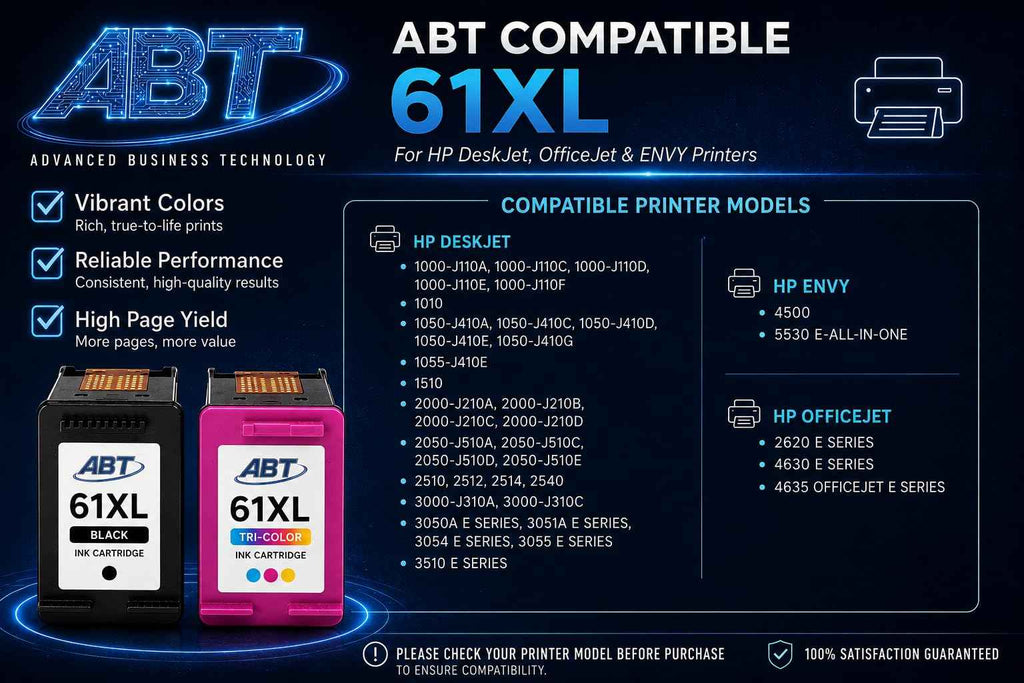 ABT Compatible 61XL Remanufactured Ink Cartridge Replacement for HP 61XL Black and Tri-Color Combo Pack High Yield Ink Cartridges HP Black 480 Pages HP Tri-Color 450 Pages