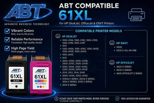 ABT Compatible 61XL Remanufactured Ink Cartridge Replacement for HP 61XL Black and Tri-Color Combo Pack High Yield Ink Cartridges HP Black 480 Pages HP Tri-Color 450 Pages