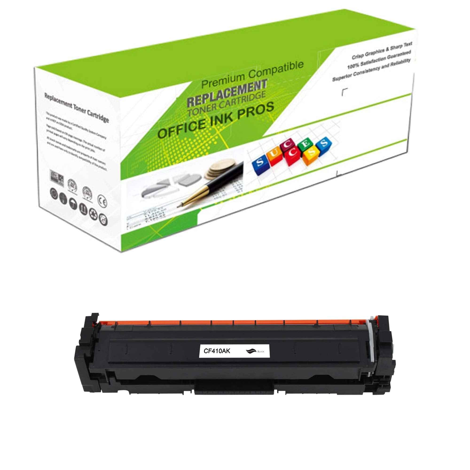 Black compatible toner cartridge with green retail box packaging