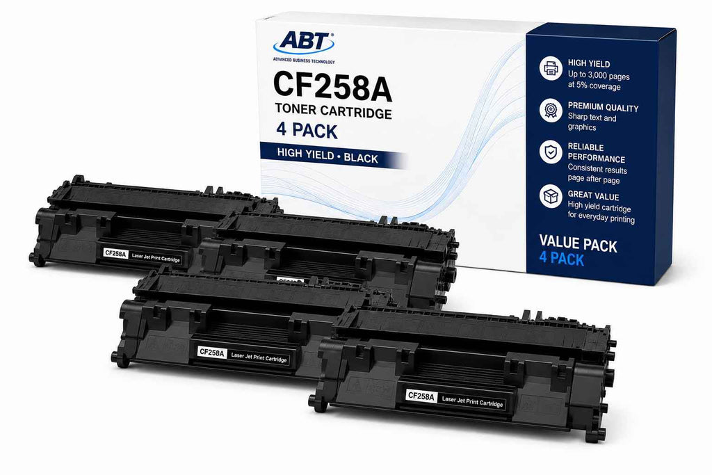 Advanced Business Technology ABT Compatible CF258A Toner Cartridge 4 Pack Replacement for HP 58A CF258A and 58X CF258X Black Toner Cartridges with Chip Works with LJ Pro M404dw M428fdw