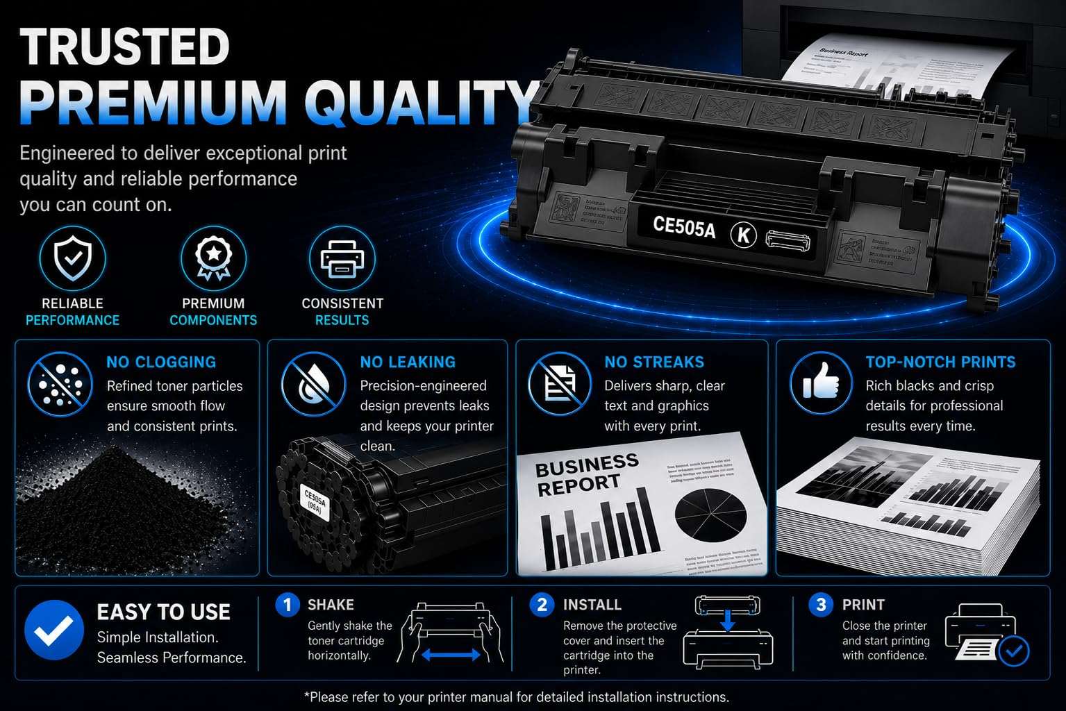 Compatible HP CE505A (05A) / Canon Cartridge 119 Black Toner | Replaces CE505X (05X) | HP P2035 P2055 & Canon ImageClass MF LBP Series