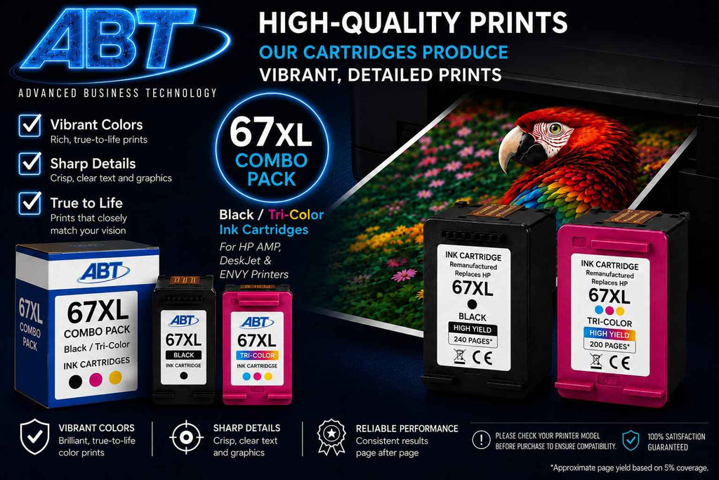 ABT Compatible 67XL Ink Cartridge Combo Pack Replacement for HP 67XL Black and Tri-Color Ink Cartridges High Yield 240 Black 200 Tri-Color Works with DeskJet 2755e ENVY 6455e