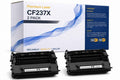 Front view of ABT CF237X toner cartridge 2-pack in box packaging, featuring black and blue colors.