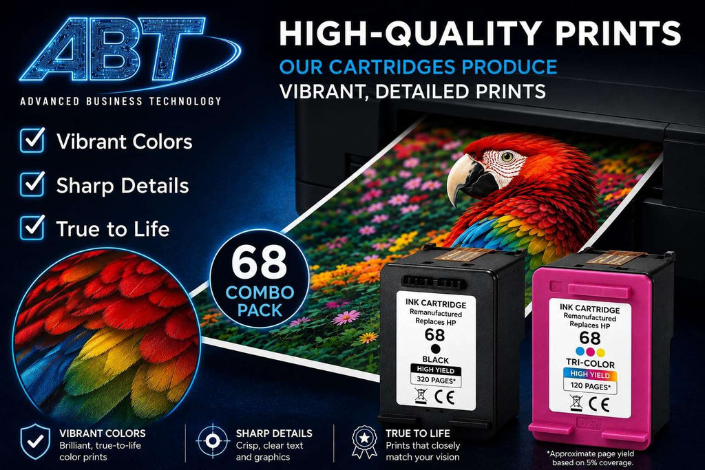 ABT Remanufactured HP 68 Ink Cartridge Combo Pack | Black 320 Pages + Tri-Color 120 Pages | Fits HP ENVY 6155e 6165e 6555e 6558e | Eco-Friendly OEM Shell