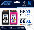 ABT Compatible 68 Ink Cartridge Combo Pack Replacement for HP 68 and 68XL Black Tri-Color Ink Cartridges High Yield 320 Black 120 Tri-Color Works with ENVY 6155e 6165e 6555e 6558e