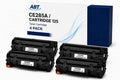 Packaging of ABT Compatible CE285A toner cartridge 4-pack in black, blue, and white colors.
