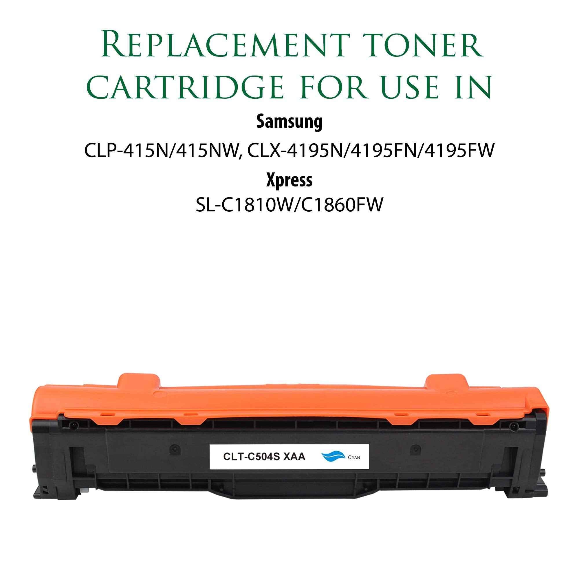 Cyan toner cartridge with orange top and black body, front view