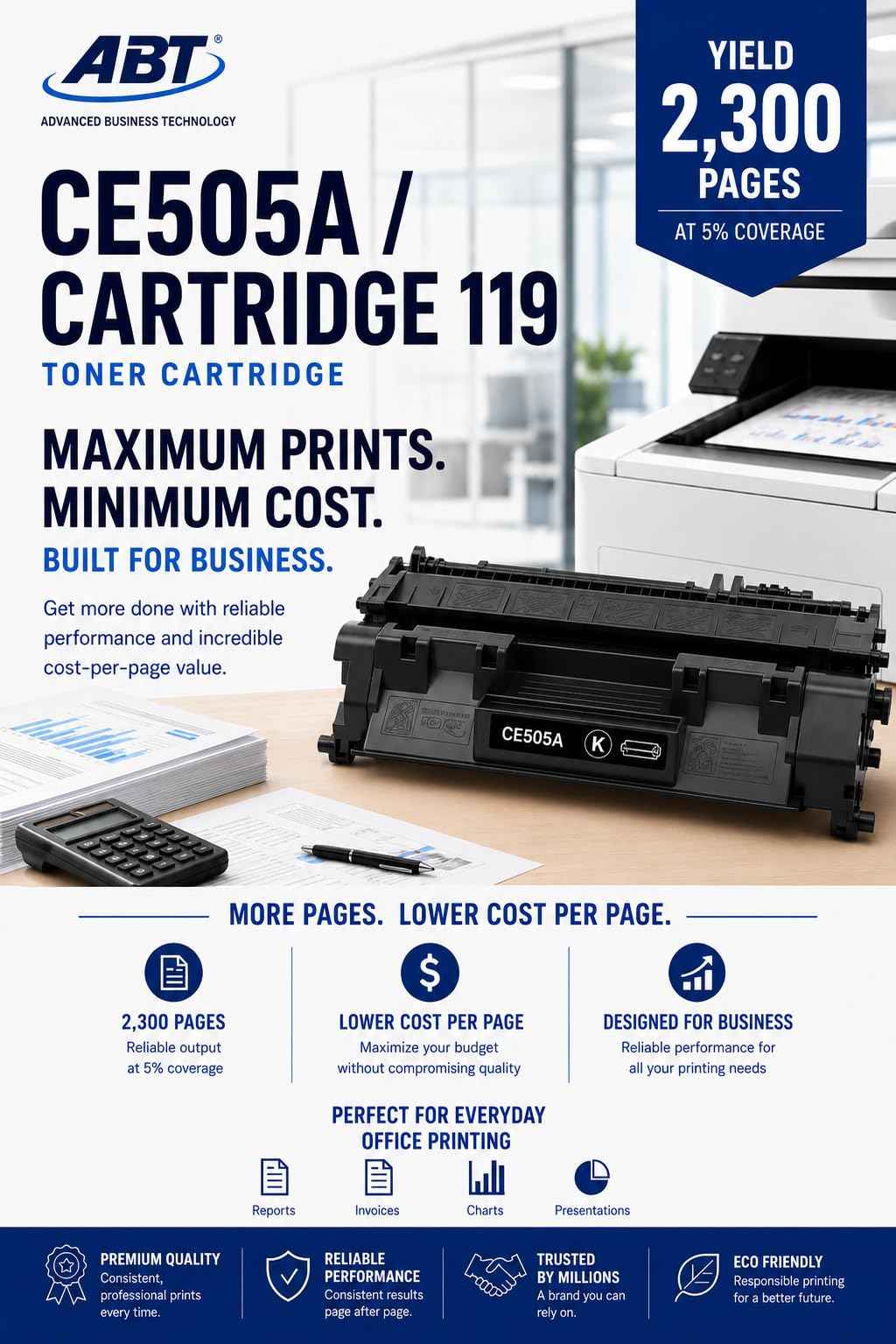 ABT Compatible CE505A Toner Cartridge Replacement for HP 05A CE505A 05X CE505X and Canon Cartridge 119 119 II Black Toner Cartridge Works with imageCLASS MF6160dw MF6180dw LBP6670dn P2055dn Printers