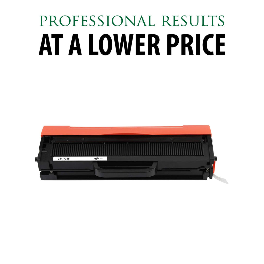 Black toner cartridge with orange top, professional results at lower price text