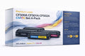 Front view of ABT compatible toner combo pack featuring four cartridges: black, cyan, yellow, magenta on a white background.