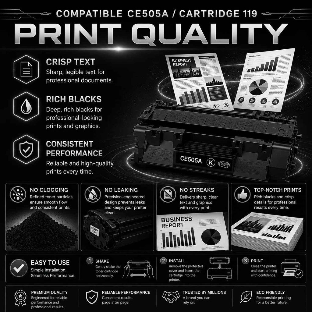 ABT Compatible CE505A Toner Cartridge Replacement for HP 05A CE505A 05X CE505X and Canon Cartridge 119 119 II Black Toner Cartridge Works with imageCLASS MF6160dw MF6180dw LBP6670dn P2055dn Printers