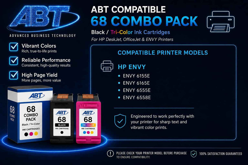 ABT Compatible 68 Ink Cartridge Combo Pack Replacement for HP 68 and 68XL Black Tri-Color Ink Cartridges High Yield 320 Black 120 Tri-Color Works with ENVY 6155e 6165e 6555e 6558e