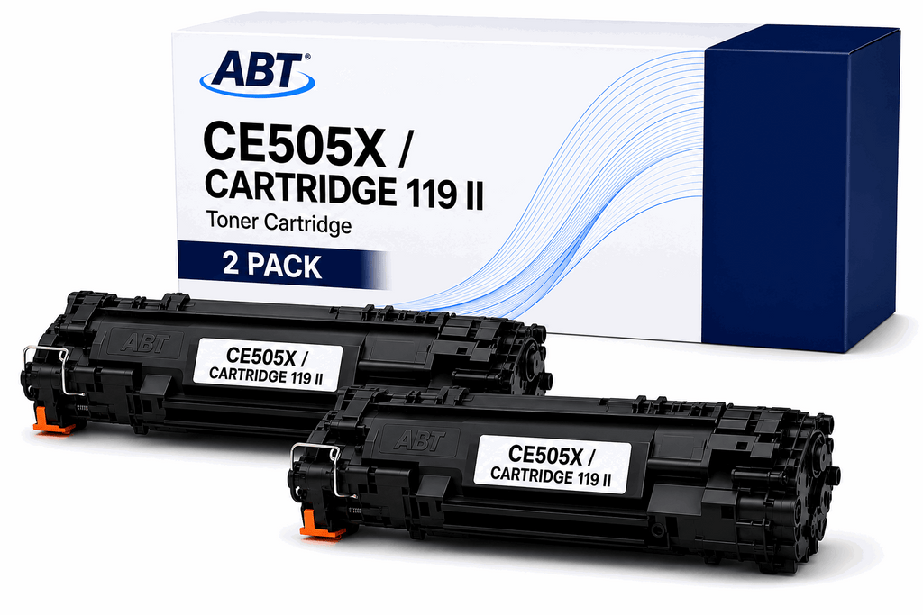 Black toner cartridge 2-pack with two cartridges and a boxed cartridge package