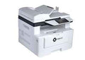 White multifunction laser printer with paper output and front control panel