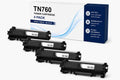 Packaging view of the ABT TN760 toner cartridge 4-pack in black and white box.