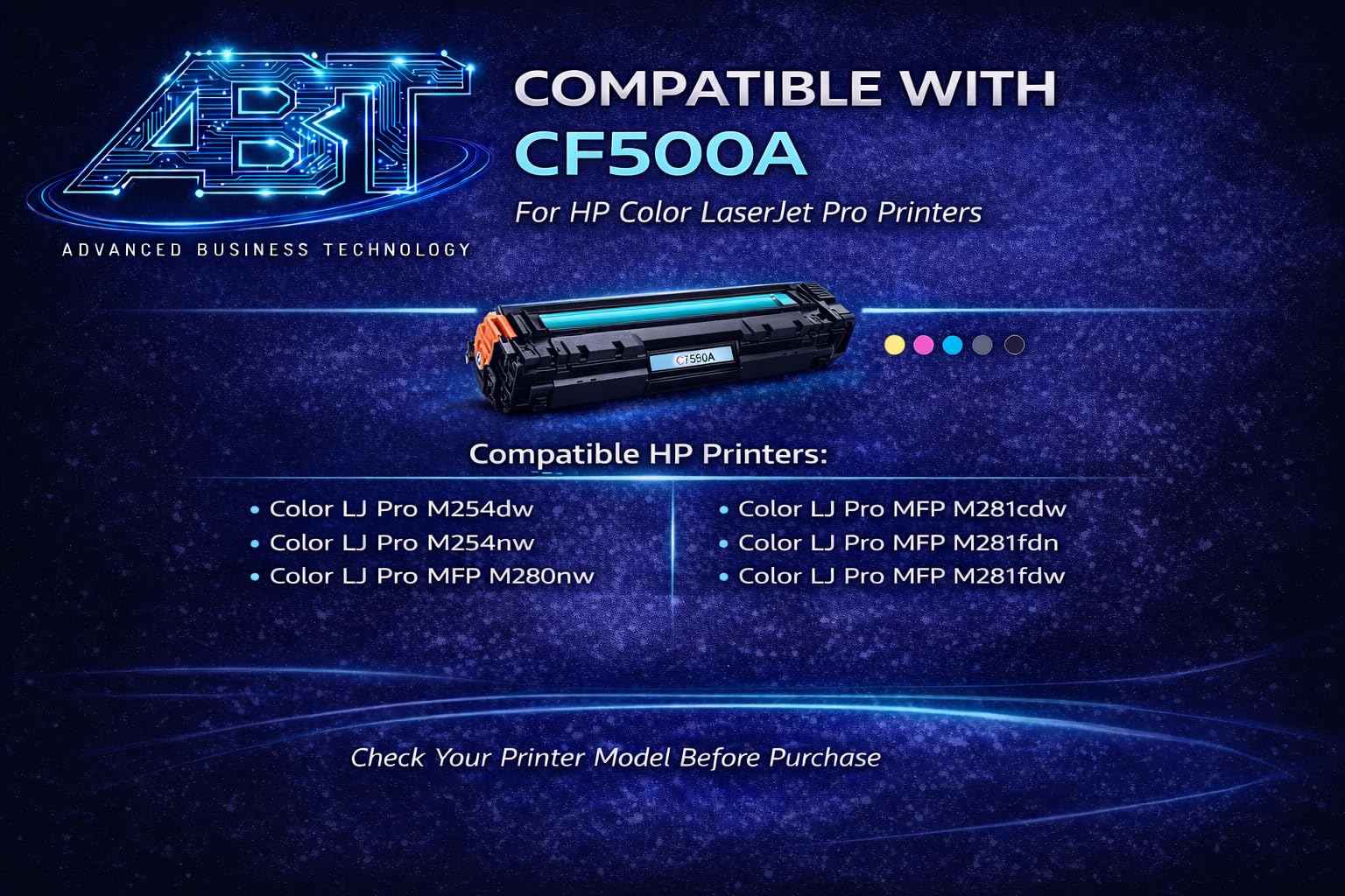 CF500A (202A) Black Toner Cartridge, Compatible with HP Color LaserJet Pro M254dw M254nw MFP M281cdw M281fdw, Standard Yield 1-Pack