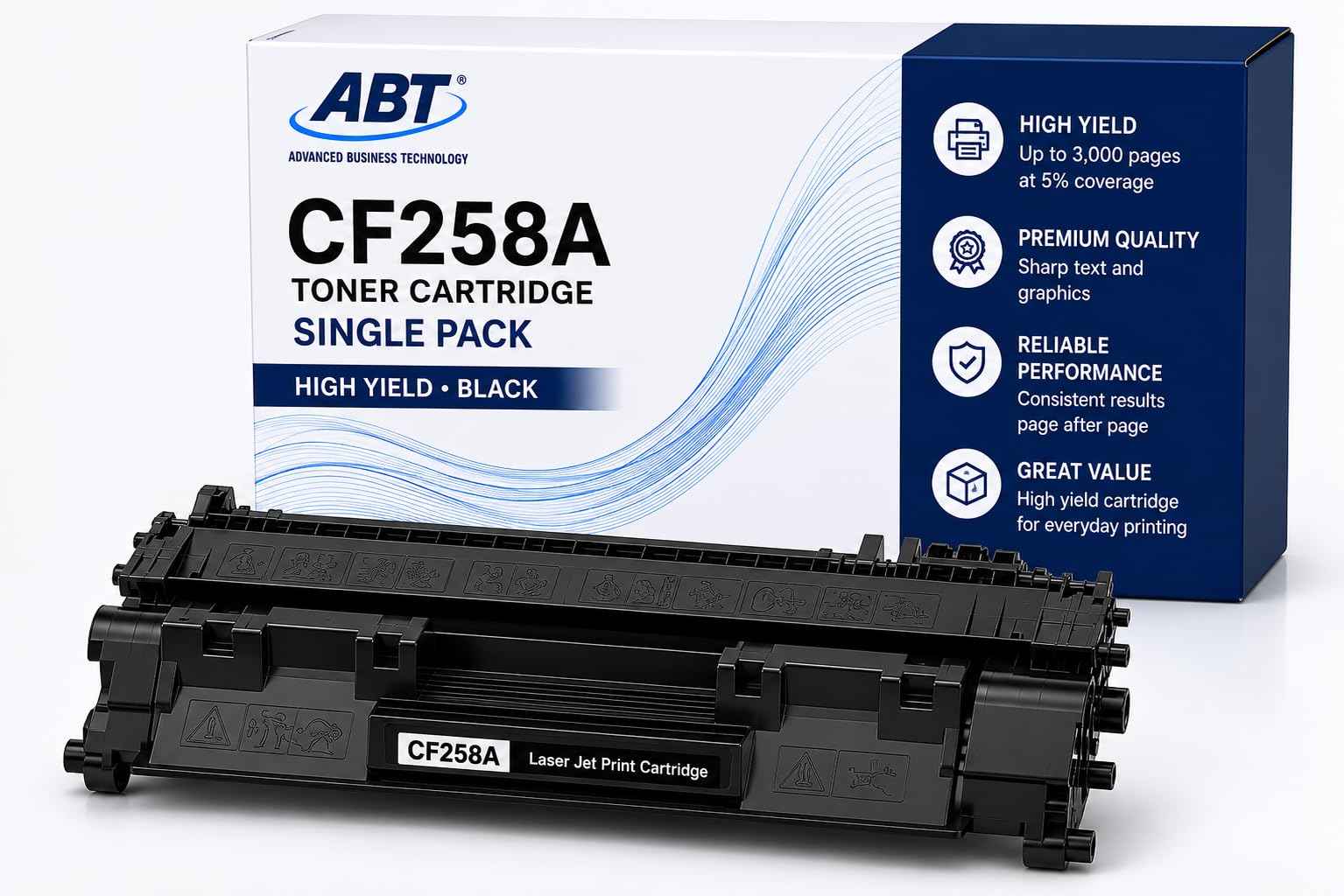 Advanced Business Technology ABT Compatible CF258A Toner Cartridge Replacement for HP 58A CF258A and 58X CF258X Black Toner Cartridge with Chip Works with LJ Pro M404dn M404dw M428fdw