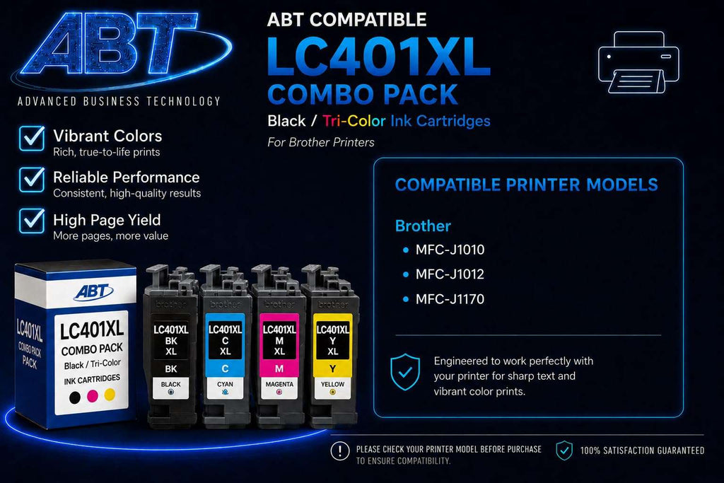 ABT Compatible LC401XL Ink Cartridge Combo Pack Replacement for Brother LC401XL Black Cyan Magenta Yellow Ink Cartridges High Yield Works with MFC-J1010DW MFC-J1012DW MFC-J1170DW