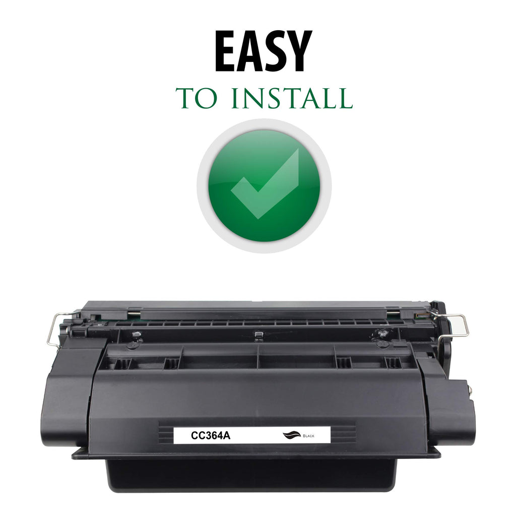 Black toner cartridge with CC364A label, shown for easy installation