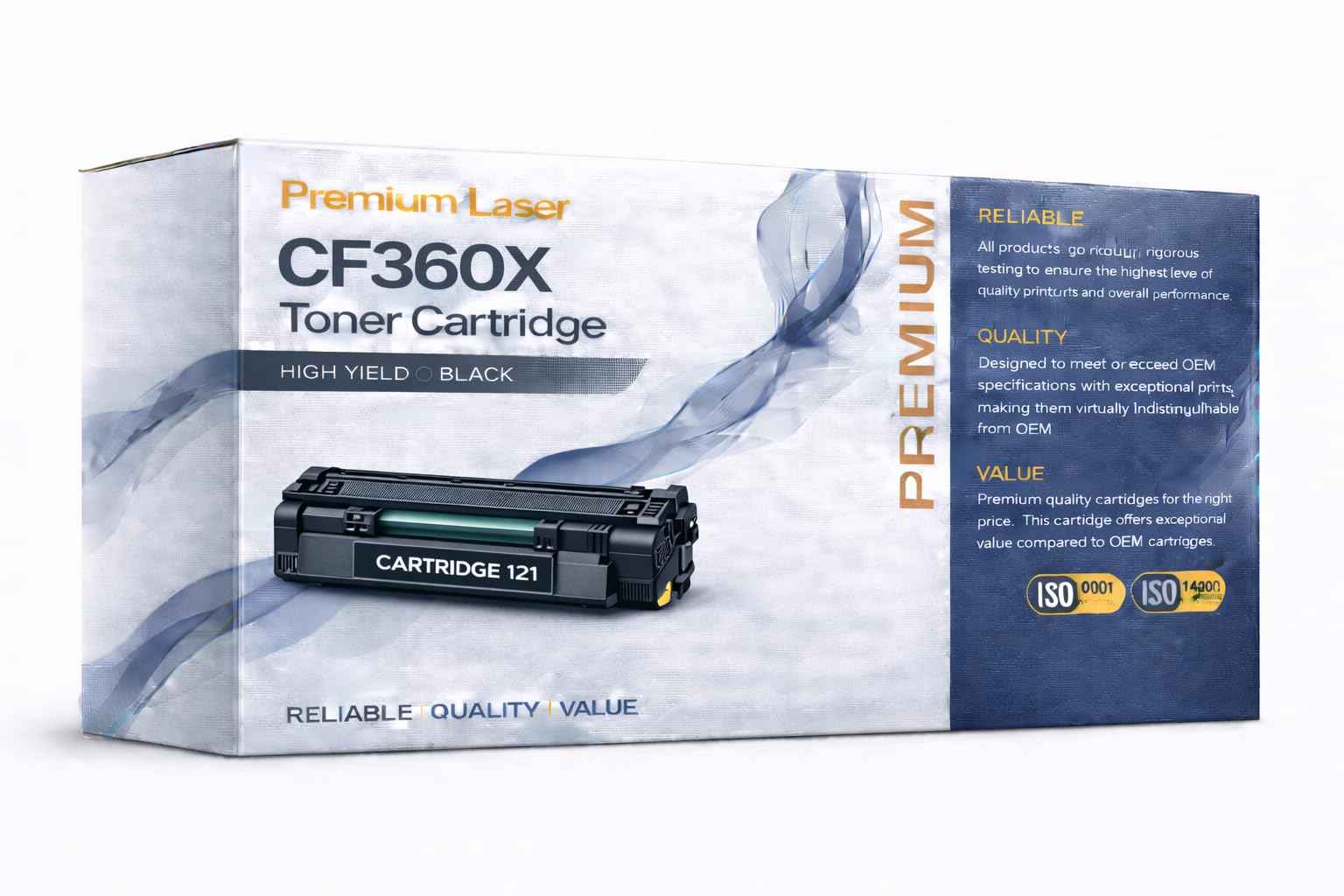 CF360X Black Toner Cartridge 508X box showing high yield performance and ISO certification for HP LaserJet printers.