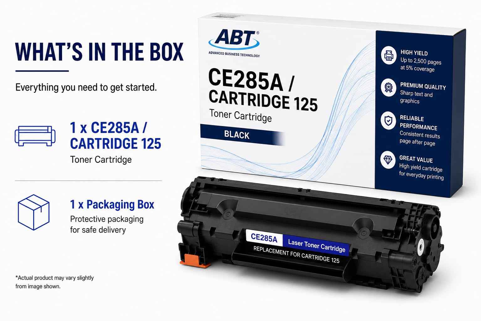 Advanced Business Technology ABT Compatible CE285A Toner Cartridge Replacement for HP 85A CE285A and Canon Cartridge 125 Black Toner Cartridge with Chip Works with LJ Pro P1102w M1212nf MF3010