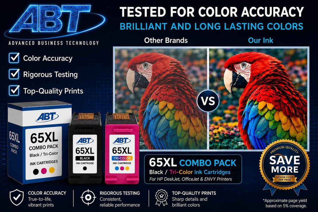 ABT Compatible 65XL Ink Cartridge Combo Pack Replacement for HP 65XL Black and Tri-Color Ink Cartridges High Yield 330 Black 300 Tri-Color Works with DeskJet 3755 2655 ENVY 5055e