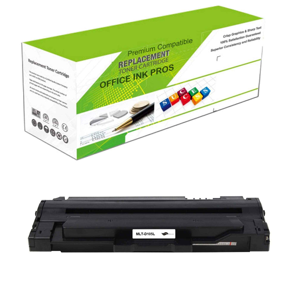 Black toner cartridge with compatible replacement box, labeled MLT-D105L