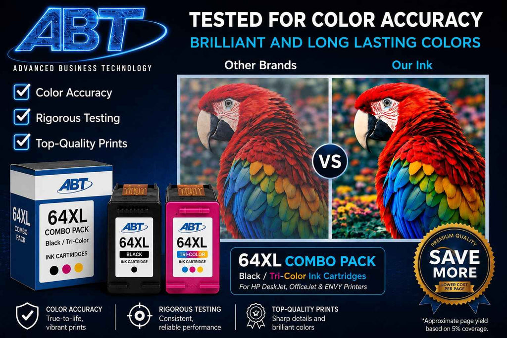 ABT Compatible 64XL Ink Cartridge Combo Pack Replacement for HP 64XL Black and Tri-Color Ink Cartridges High Yield 450 Black 415 Tri-Color Works with ENVY Photo 7855e 6255e Tango X
