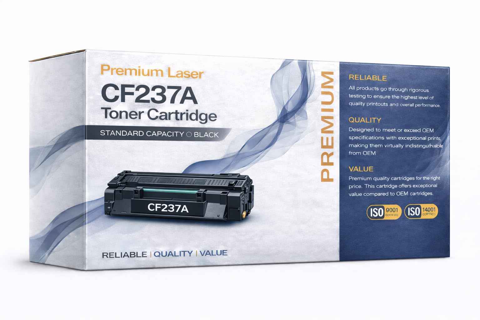 Black toner cartridge in retail box with CF237A label