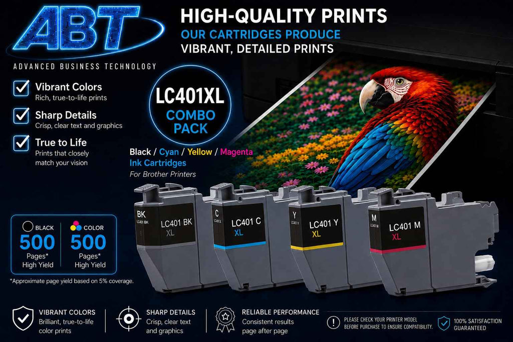 ABT Compatible LC401XL Ink Cartridge Combo Pack 2 Pack Replacement for Brother LC401XL Black Cyan Magenta Yellow Ink Cartridges High Yield Works with MFC-J1010DW MFC-J1012DW MFC-J1170DW