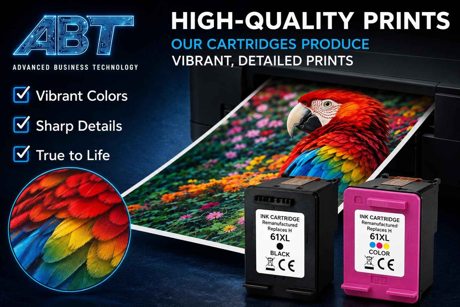 ABT Compatible 61XL Remanufactured Ink Cartridge Replacement for HP 61XL Black and Tri-Color Combo Pack High Yield Ink Cartridges HP Black 480 Pages HP Tri-Color 450 Pages