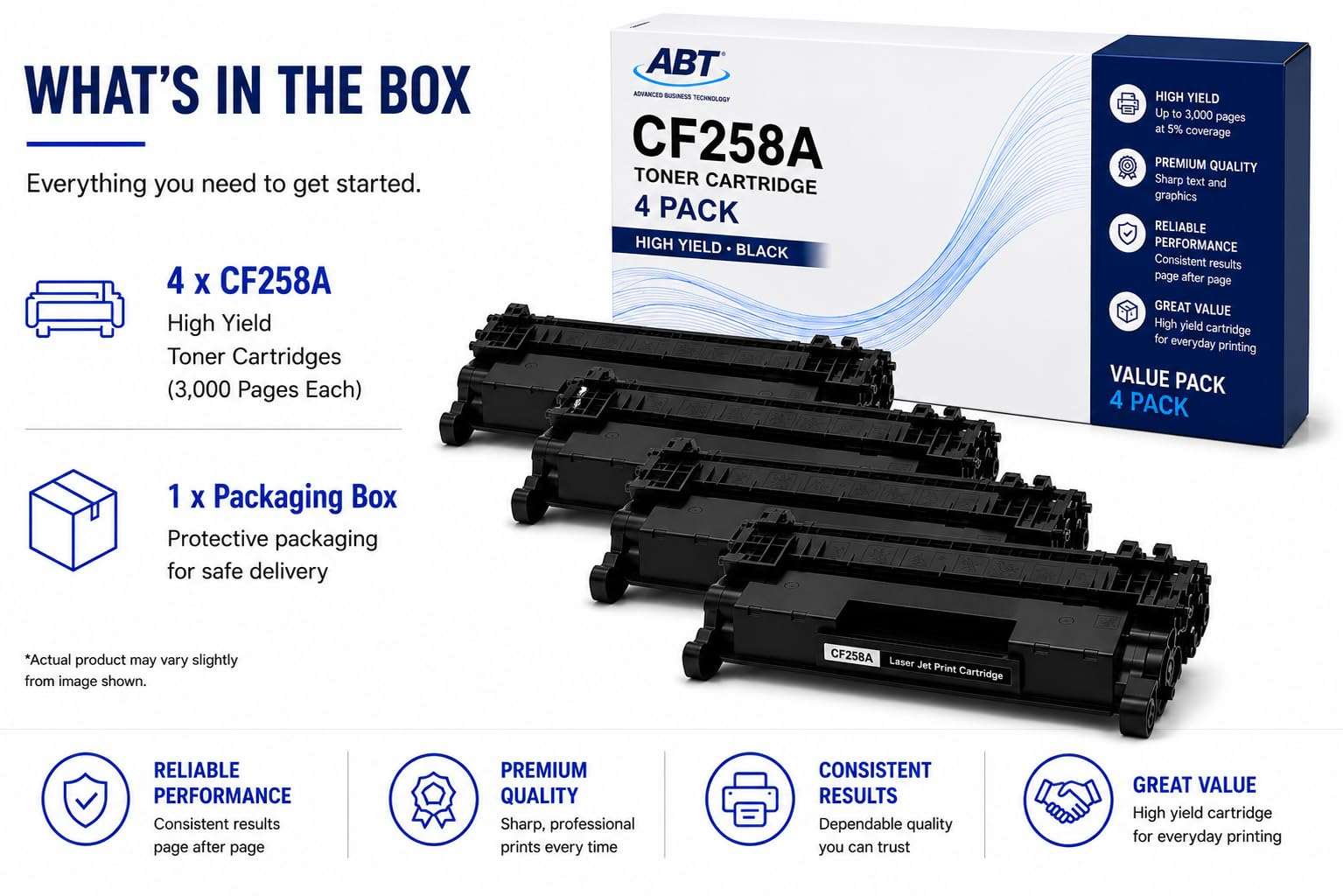 Advanced Business Technology ABT Compatible CF258A Toner Cartridge 4 Pack Replacement for HP 58A CF258A and 58X CF258X Black Toner Cartridges with Chip Works with LJ Pro M404dw M428fdw