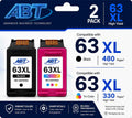 ABT Compatible 63XL Ink Cartridge Combo Pack Replacement for HP 63XL Black and Tri-Color Ink Cartridges High Yield 480 Black 330 Tri-Color Works with DeskJet 3630 OfficeJet 4655 ENVY 4520