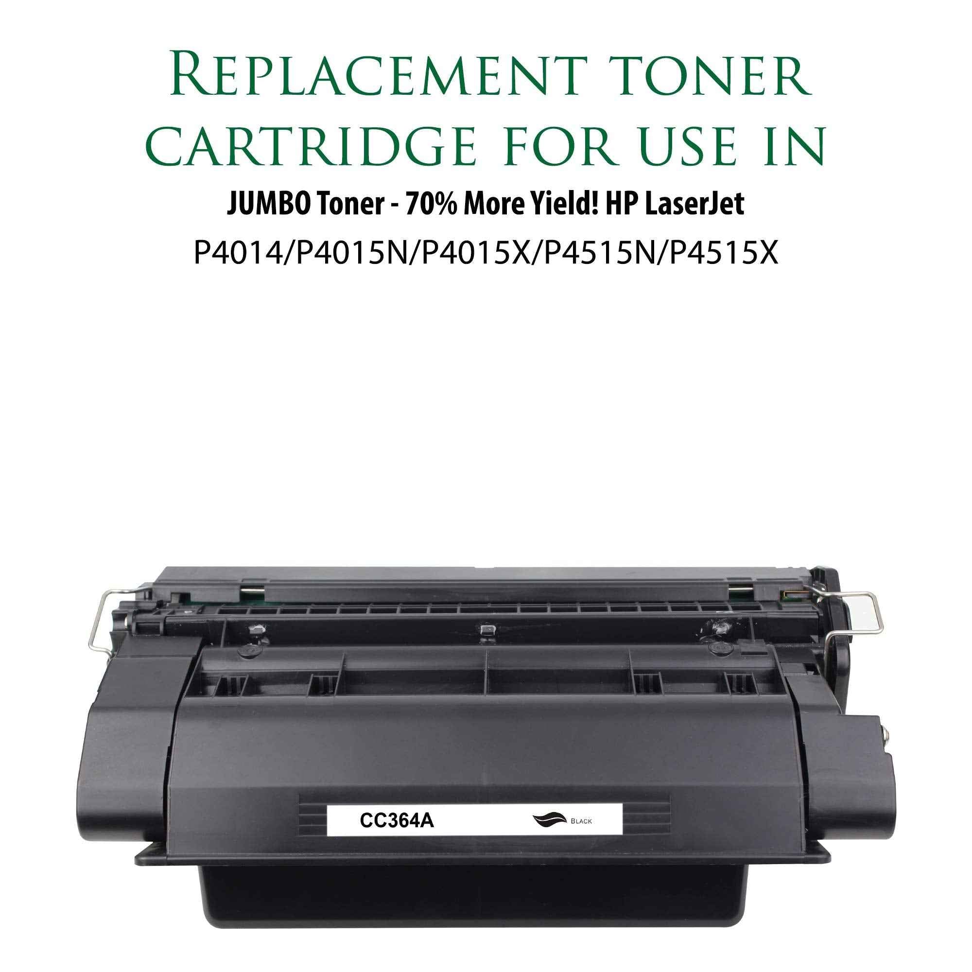 Black toner cartridge, front view with CC364A label