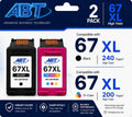 ABT Compatible 67XL Ink Cartridge Combo Pack Replacement for HP 67XL Black and Tri-Color Ink Cartridges High Yield 240 Black 200 Tri-Color Works with DeskJet 2755e ENVY 6455e