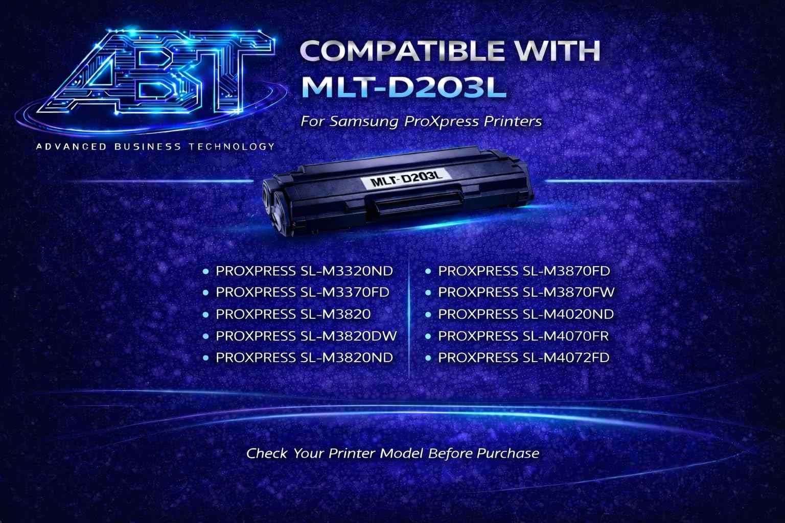 MLT-D203L Toner Cartridge Black, Compatible with Samsung ProXpress SL-M3320ND M3370FD M3820 M3870 M4020 M4070 Series, High Yield, 1-Pack